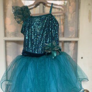 Dance Costume Tutu, Child Size: CXL. Turquoise/Blue, Sequins Dance Costume